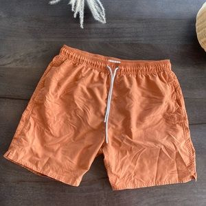 SATURDAYS NYC Timothy solid orange swim shorts L